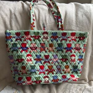 Vera Bradley Mint Quilted Tote with Multicolor Teddy Bear Print